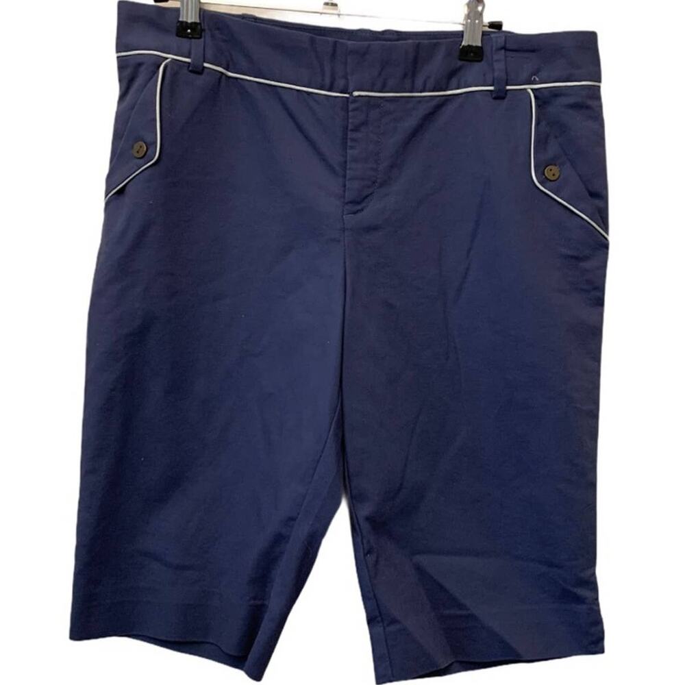 Size 8 Anthro Cartonnier Blue Nautical High Rise Flat Front Bermuda Shorts